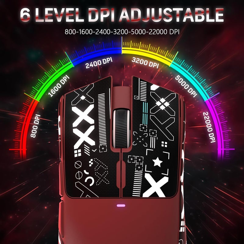 Magic-Refiner Attack Shark X11 59g Superlight Wireless Gaming Mouse with Grip Tape, RGB Charging Dock，BT/2.4G Wireless/Wired Pc Mouse, 22000 DPI,5 Programmable Buttons for Pc/Mac(Red) - Image 5